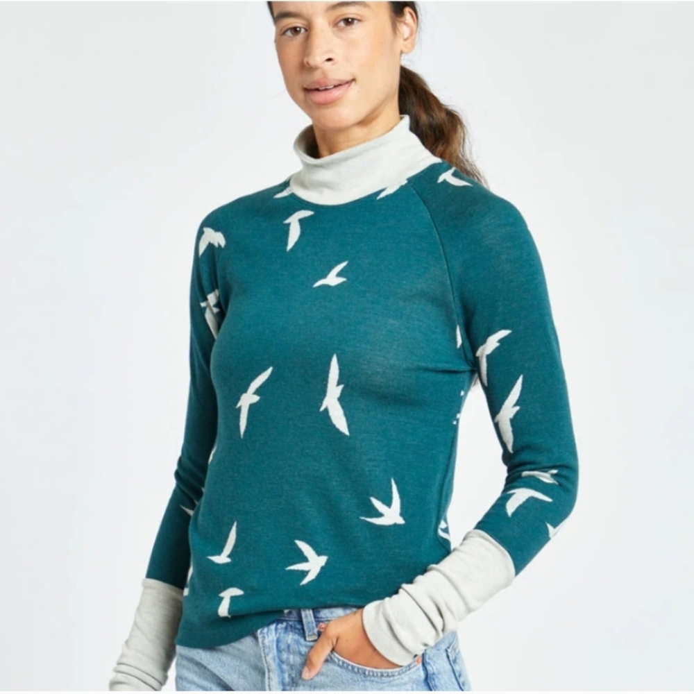 NWT Wazzie Wool Jacquard Mock Neck Long Sleeve Women's 6 8 Sweater bird Oiselle